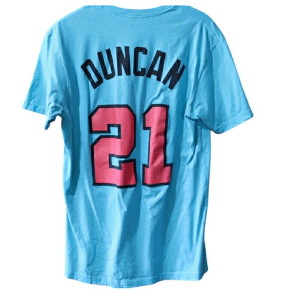 Mitchell & Ness Blue Pink Spurs Duncan 21 Graphic Short Sleeve Tee Medium